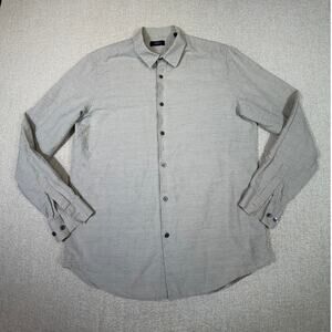 Theory Men Large Beige Linen Long Sleeve Button Front Casual Minimalist Shirt